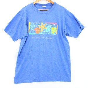 Vintage On White Shirt Mens Blue Short Sleeve Maui Hawaii Graphic Logo Cotton L